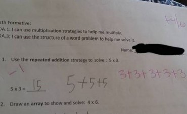 La respuesta de un nene en un examen de matemáticas